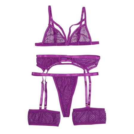 

Sebulube Lingerie Set Fashion Steel Ring Lace Underwear Pajamas Sleepwear Garter Lingerie