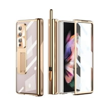 TECH CIRCLE for Samsung Galaxy Z Fold 4 Case, Hinge Protection with Kickstand Transparent Clear Back Built-in Screen Protector Shockproof Full Protective Phone Case for Galaxy Z FOLD 4 5G 7.6",Gold
