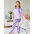 thumbnail image 5 of Conjunto de pijama Arshiner para niñas, seda satinada suave, morado claro, 9-10Y, 5 of 5