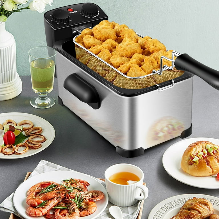 Electric Deep Fryer w/Basket & Lid, 3000W 20.7QT Commercial Deep Fryer,  Countertop Kitchen Frying Machine, Stainless Steel French Fryer with