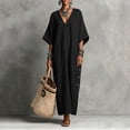 thumbnail image 4 of Iyufng Loungewear Maxi Dresses for Women V-Neck Solid Color Mid Sleeve Button Down Dress and Pockets, 4 of 6