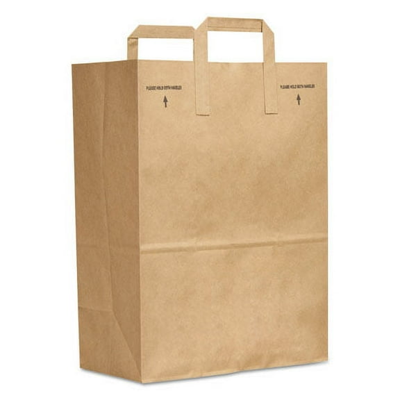 Grocery Paper Bags, 1/6 BBL Size, 70# Basis Weight, Flat Handles, 12" x 7" x 16.25", Kraft, 300/Bund | Bundle of 2
