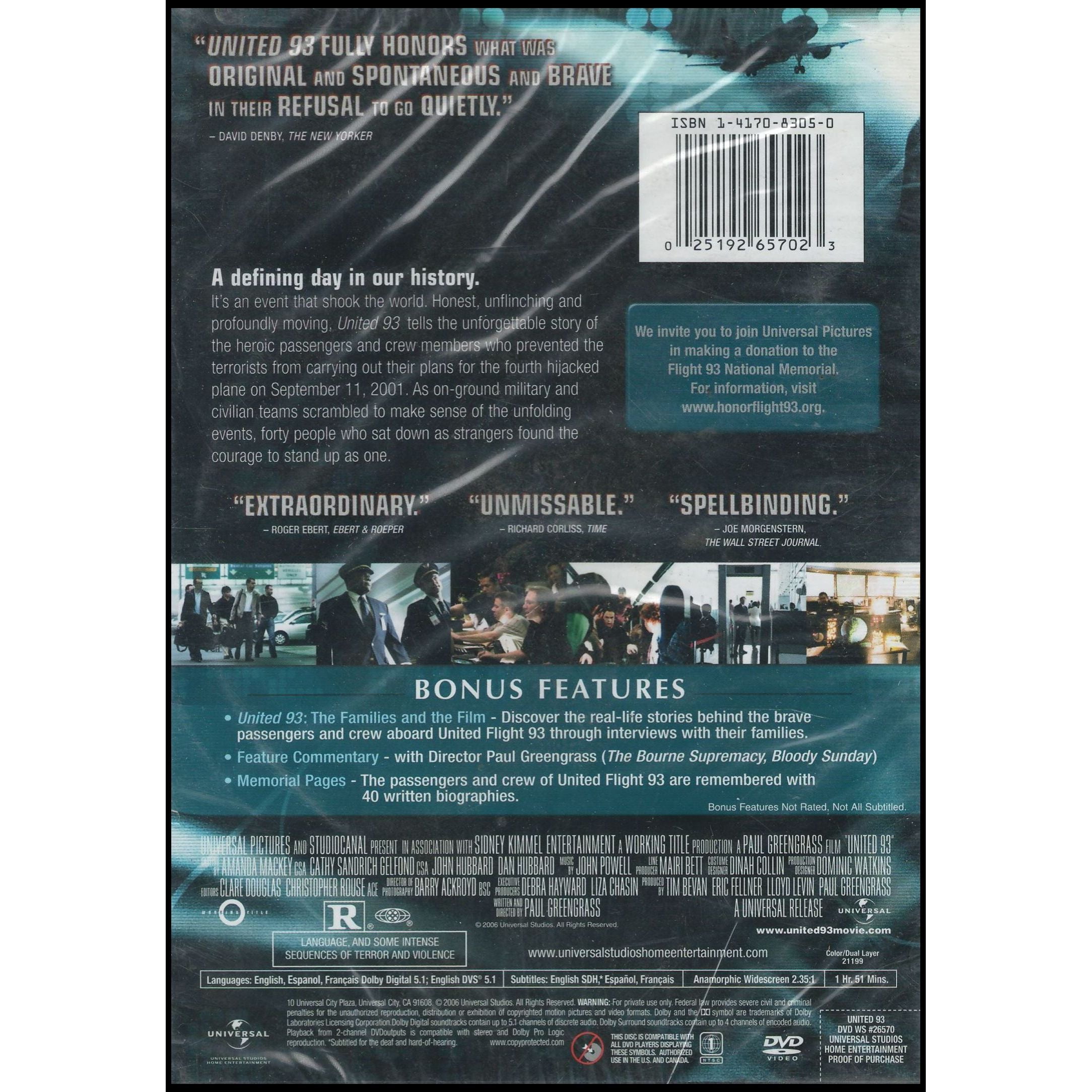 Universal Studios, United 93 DVD, Anamorphic Widescreen, Dolby