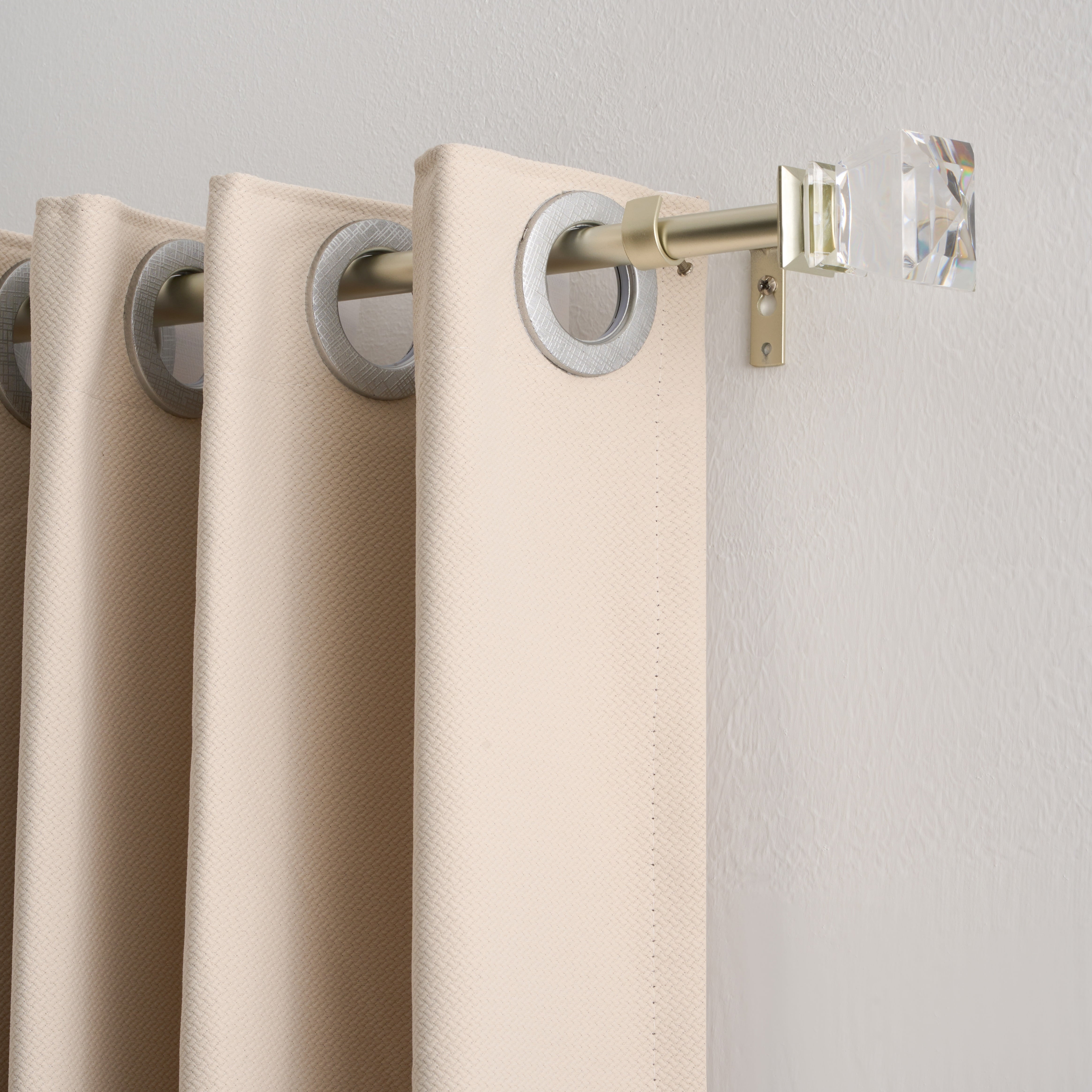 Curtain Rods 30-55" Champagne Adjustable drapery rod with 60mm clear square finials and 3 piece wall brackets. 2PACKS