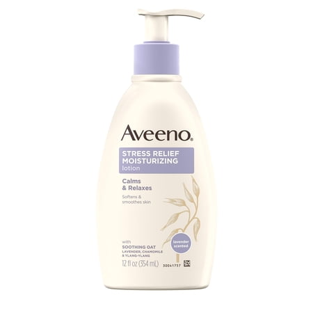 Aveeno Stress Relief Moisturizing Body Lotion With Lavender, Natural Oatmeal And Chamomile & Ylang-Ylang Essential Oils To Calm & Relax, 12 Fl. Oz