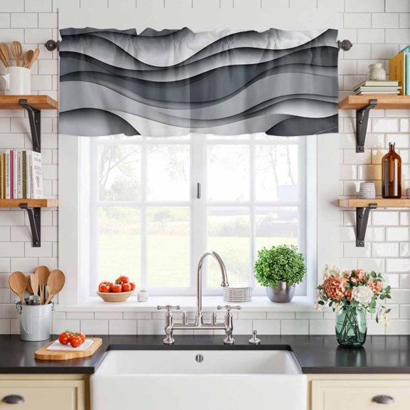 Curtain Valance for Windows Gray Stripes Abstract Geometric Short Rod Pocket Kitchen Valances Blackout Curtains White Black Gradient Window Treatment for Living Room Bathroom Bedroom,54"x18"