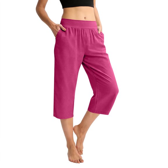 Pull On Capris for Women Dressy Casual Stretch Lightweight Capri Elastic High Waist Lounge Pants 2026 Summer Hot Pink S