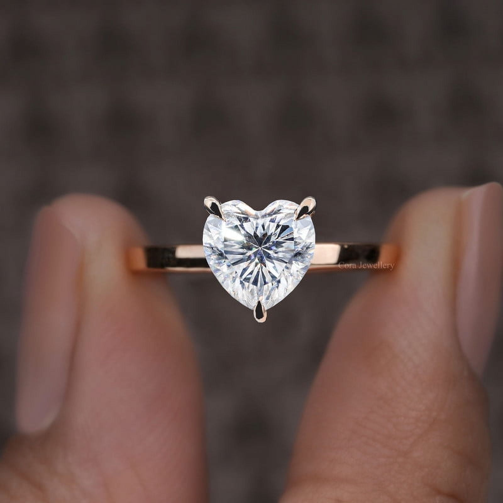 Cora Jewellery 1.5 CT Heart Shaped Moissanite Engagement Ring, Solitaire Ring For Women, 10K Rose Gold, 6 US, Pack of 1