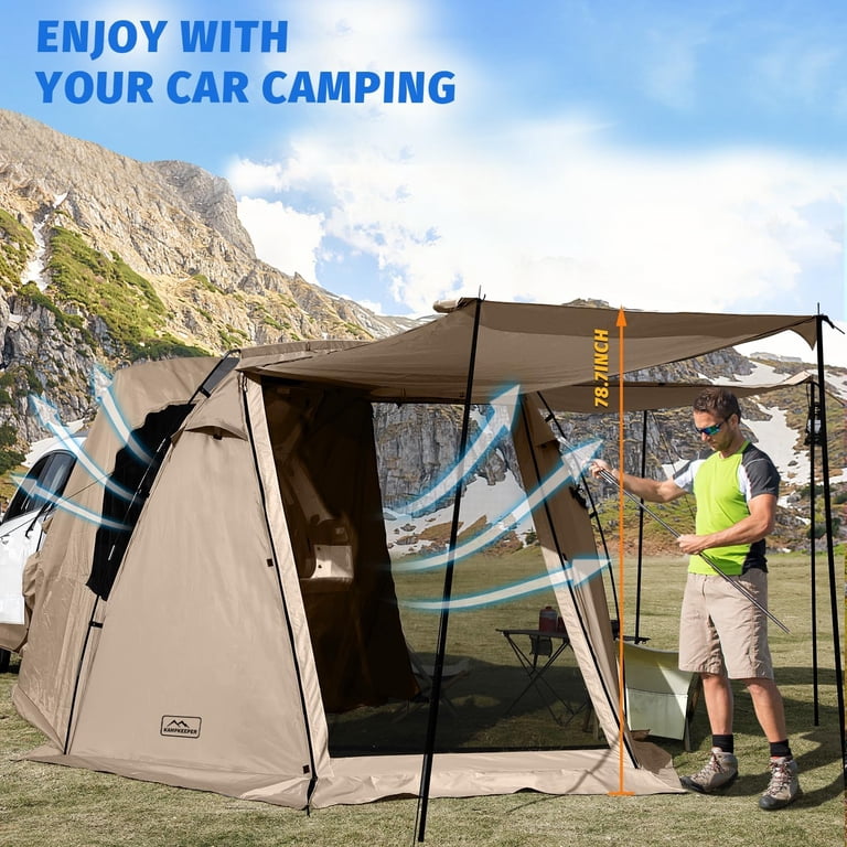 Tente SUV Hayon Pour 2 Personnes – Double Couche, Imperméable, Moustiquaire, Auvent De Voiture Pour Camping Et Voyage (Bleu, 245x200x220 Cm)