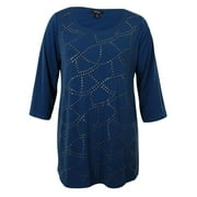 Style & Co Women's Printed Peasant Top Black Size Petite