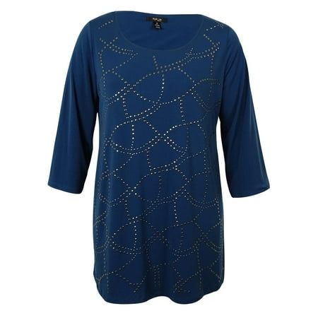 Style & Co Women's Printed Peasant Top Black Size Petite