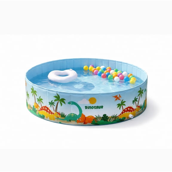 Everkeen 63" Large Foldable Swimming Pool for Kids, Hard Plastic Anti-Slip Dog Pool Indoor Outdoor Kiddie Family Pool