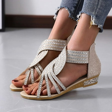 

Pejock Summer Sandals Savings Clearance 2023! Women s Arch Support Sandals Orthotic Adjustable Flat Sandals Women Wedges Open Toe Breathable Sandals Zipper Casual Rhinestones Sandals