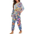thumbnail image 2 of Yuyamidu Boho Mandala Flower Crewneck Pajamas Set of 2 Warmth Sleepwear Pjs Womens Long Sleeve Sleepwear Tops Long Pants with Pockets Softness Sleep Jogger Set Size M, 2 of 7