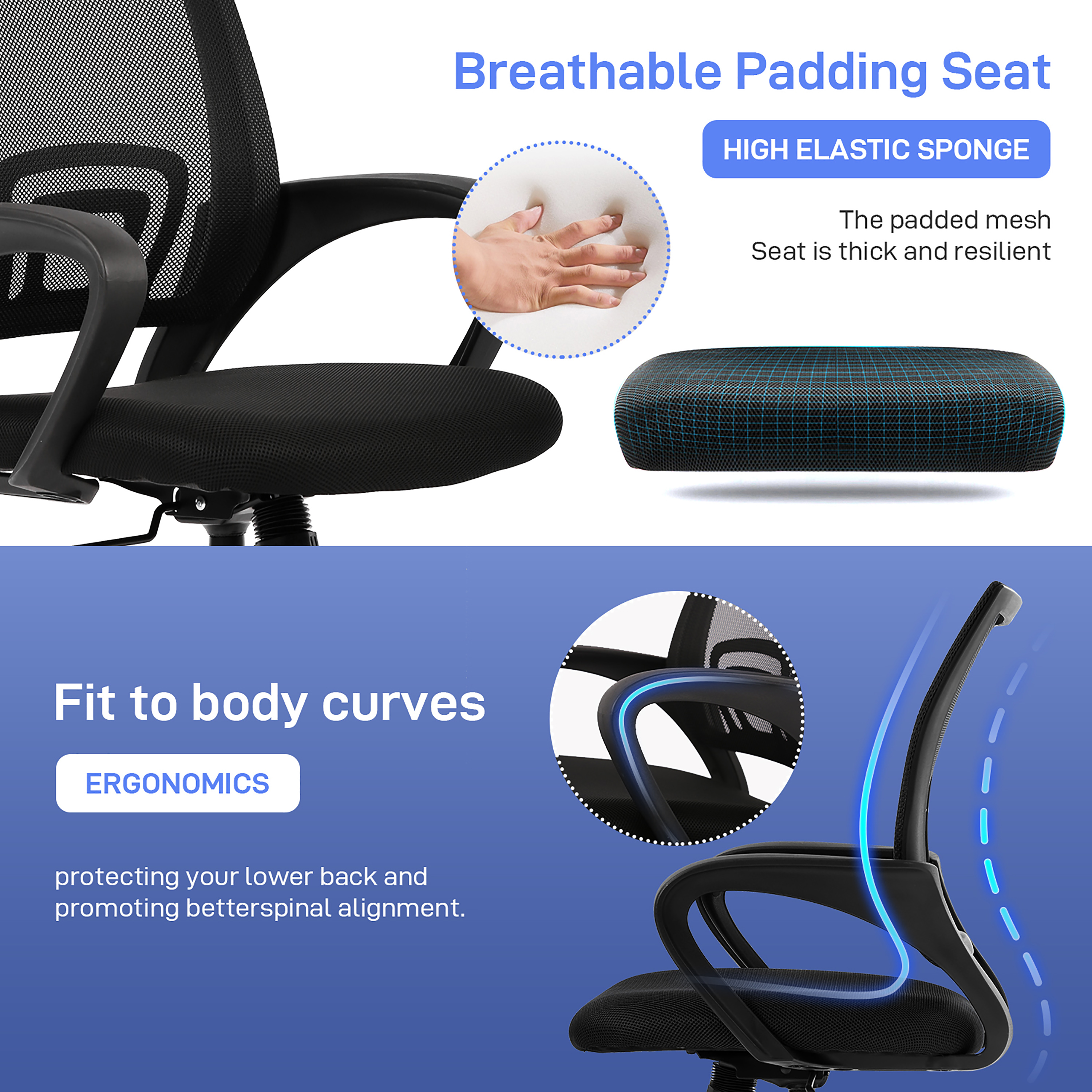 Lotto Breathable Ergonomic Black Mesh Swivel Office Chair with Lumbar Support