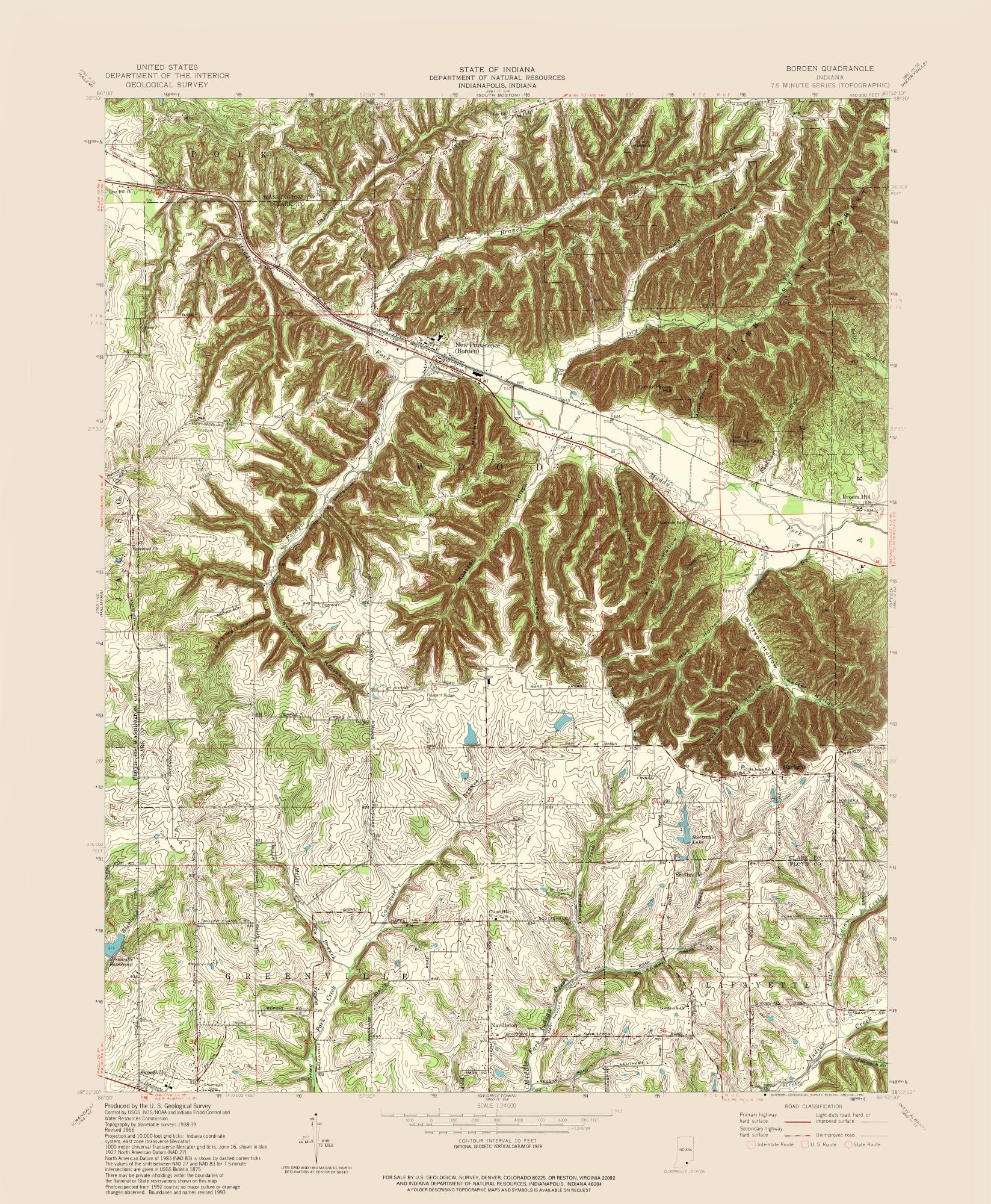 Topo Maps Borden Indiana Quad USGS 1966 23.00 x 27.93 Matte Art