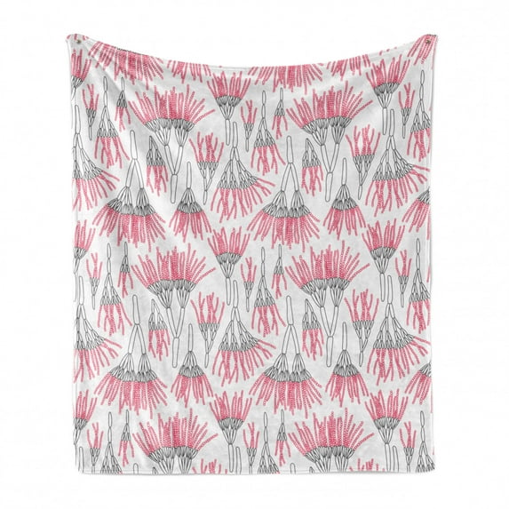 Abstract Soft Flannel Fleece Blanket, Image of Repeated Penicilliums on Plain Backdrop World of Microorganisms, Cozy Plush for Indoor and Outdoor Use, 70" x 90", White and Dark Pink, by Ambesonne