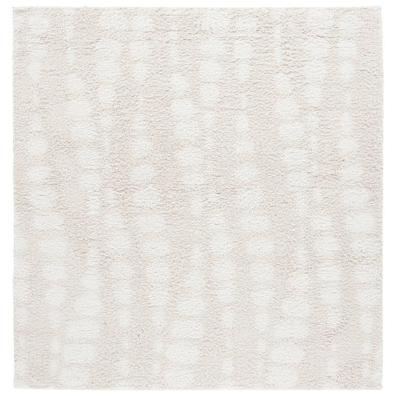 SAFAVIEH Rumi Jasmine Abstract Polyester Shag Area Rug, Ivory/Light Beige, 6'7" x 6'7" Square
