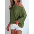 thumbnail image 4 of Camiseta EVALESS de manga 3/4 con cuello de barco y cuello de murciélago con un solo hombro, verde, 4 of 5