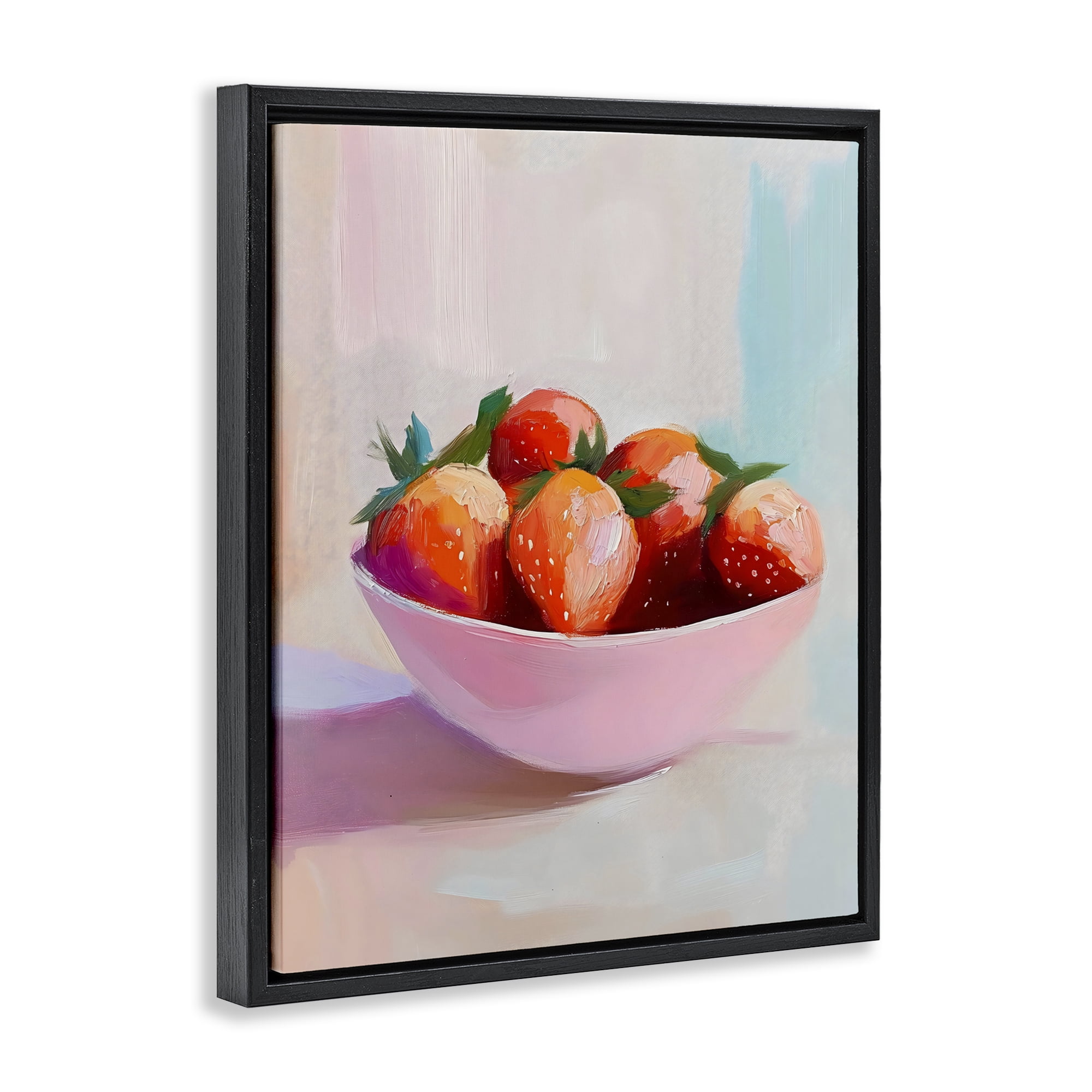 Stupell Industries Pastel Bowl of Strawberries Black Framed Floater Canvas Wall Art, design by The Prints Vibe
