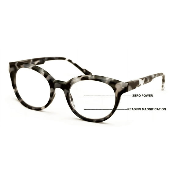 Women Round Progressive Clear Bifocal Reading glasses - No Line or Bubble - Zero Power on Top Reader  1.00