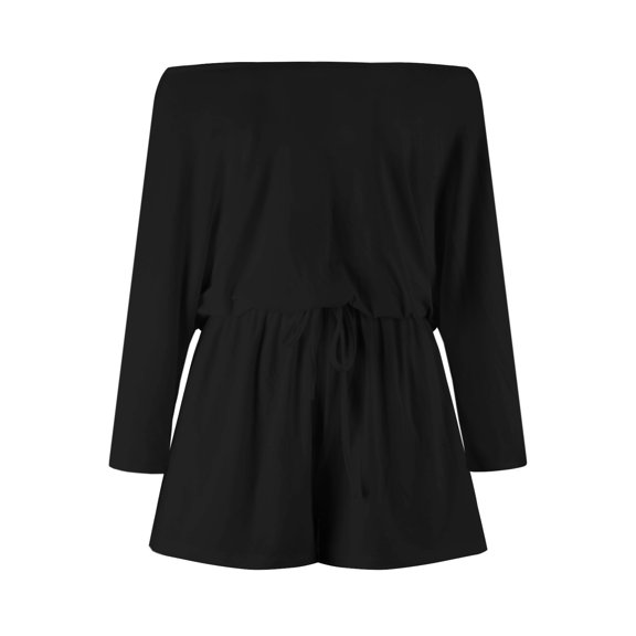 Solid Color Jumpsuit Fashion Drawstring Waist Three Quarter Sleeves Casual Sexy Women's Shorts