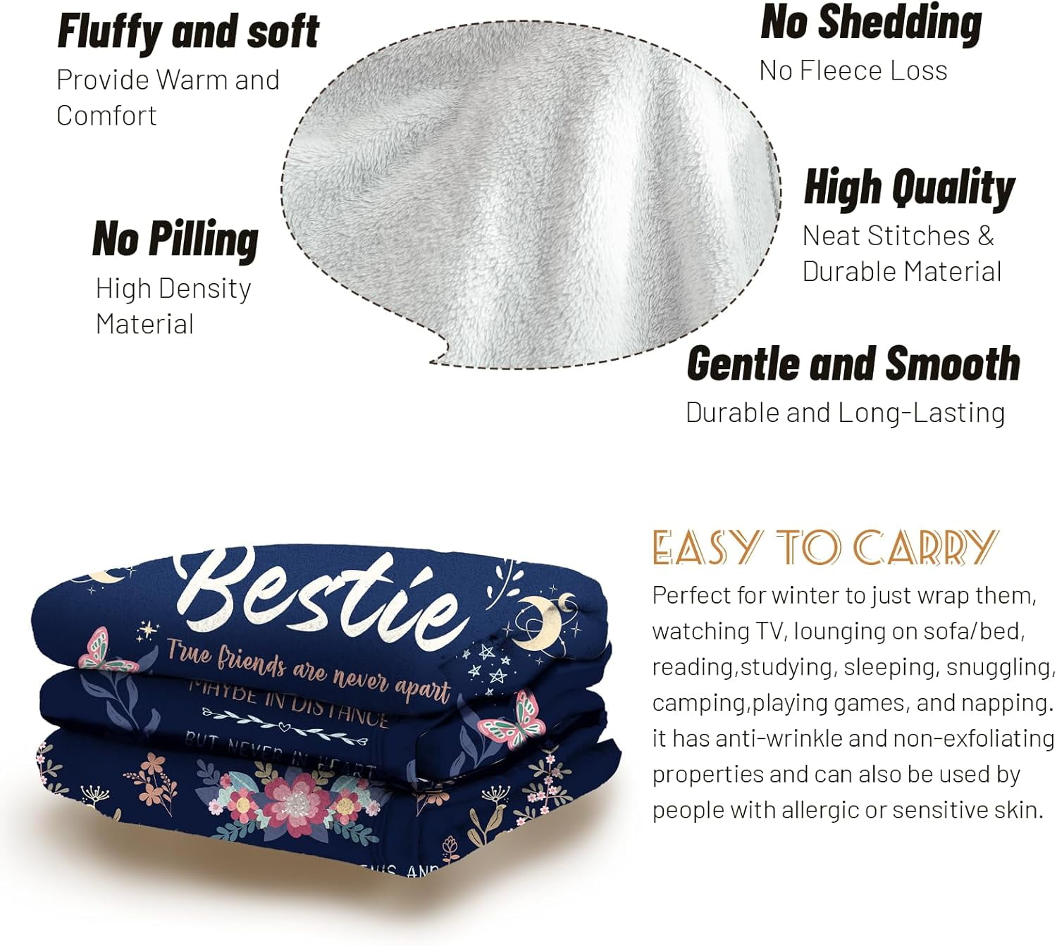 Bestie Gifts for Women on Christmas - Best Friend Blanket Gift - Bestie Gift, Best Friend Happy Birthday Gifts - Friendship Flannel Throw Blanket Thinking of You Far Away Gifts