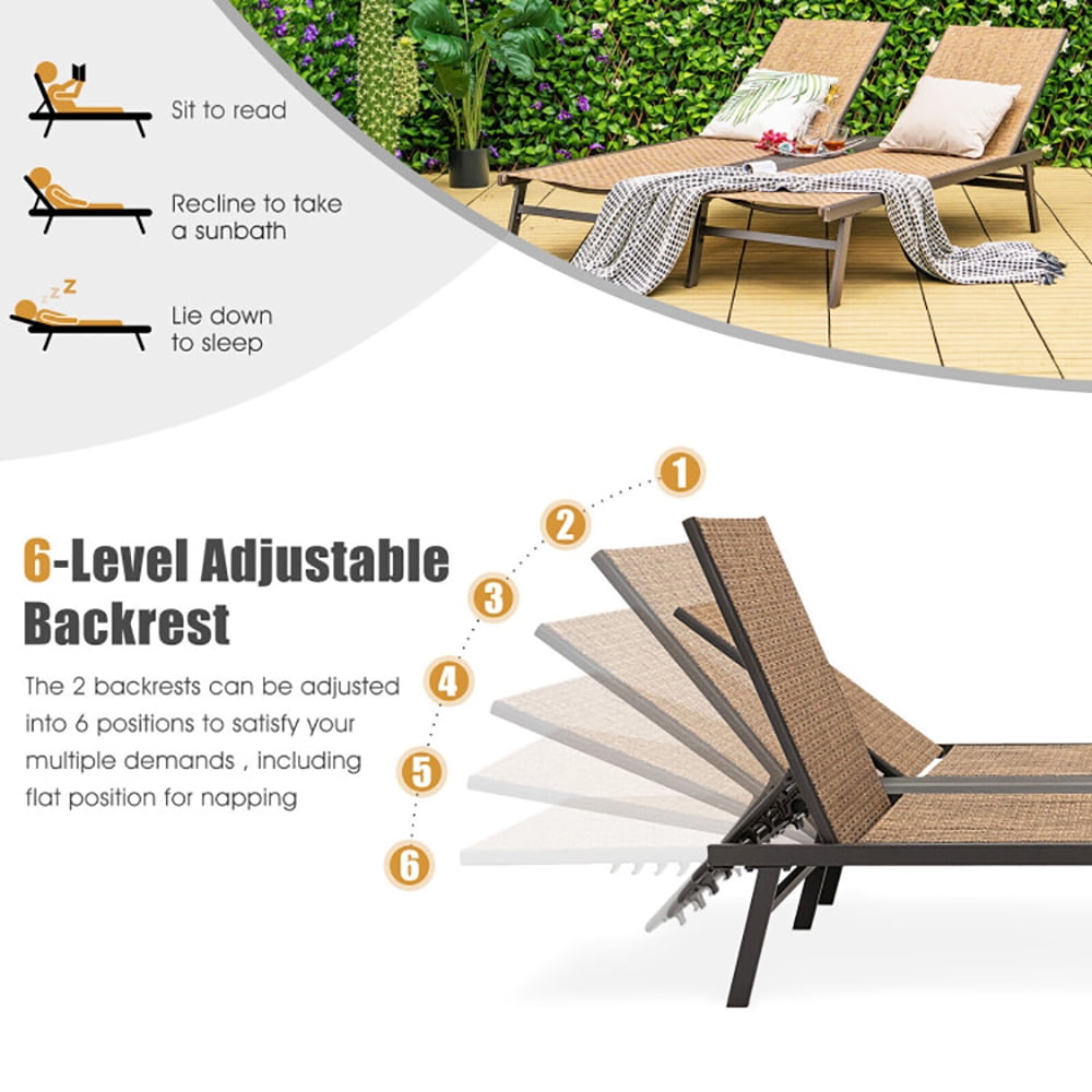 Aimee Lii 2-Person Patio Chaise Lounge with Middle Panel, Patio Loungers, Brown Aimee Lii 2-Person Patio Chaise Lounge with Middle Panel, Patio Loungers, Brown