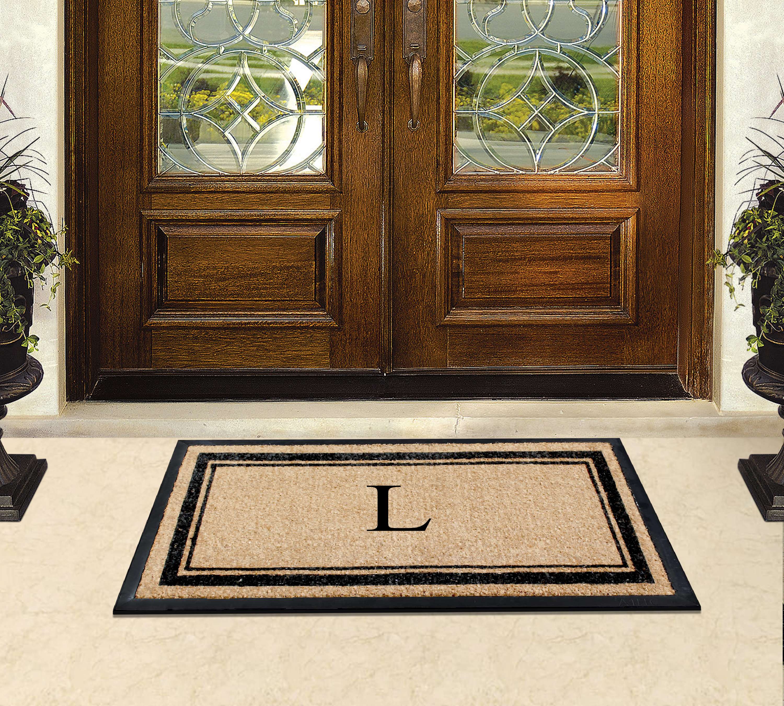 A1HC Natural Coir & Rubber 24"x48" Monogrammed Plain Border Door Mat, Heavy-Duty, Low-Profile, Anti-Shed, Easy to Clean, Outdoor