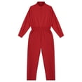 thumbnail image 5 of iiniim Kids Girls Casual Jumpsuit Rompers One Piece Long Sleeve Half Zip Overalls Cargo Pants Red 6, 5 of 7