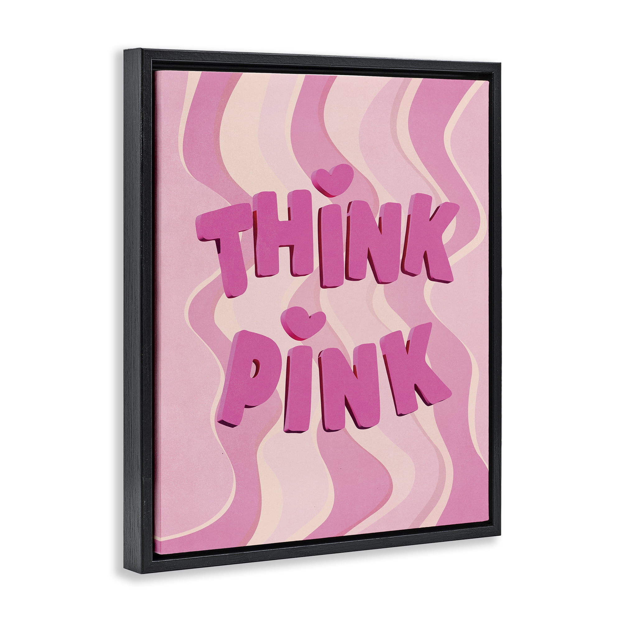 Stupell Industries Think Pink Wavy Pattern Text & Numbers Painting Black Floater Framed Canvas Art Print Wall Art, 25 x 31