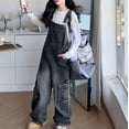thumbnail image 6 of Coerni Girls Denim Overalls Y2k Kids Wide Leg Jeans Jumpsuit Bib Overall Pockets Tween Straight Hip Hop Coverall Girls Romper, 6 of 9