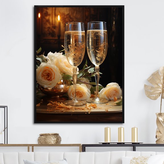 Designart "Celebration Of Sparkles" Wine & Champagne Floater Framed Canvas Prints