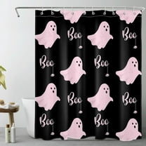 Spooky Halloween Shower Curtain Decor, Gothic Horror Halloween Pink and Black Ghost Shower Curtains 60 X72 inch Polyester Fabric Bathroom Decoration Bath Curtains Hooks Included