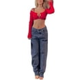 thumbnail image 2 of KelaJuan Women Crop Tops, Sexy Long Sleeve Flared Cuff Sweater, Solid Color Ribbed Autumn Knitwear, 2 of 6