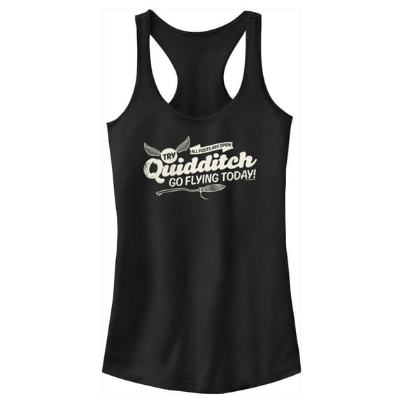 Junior's Harry Potter Quidditch Go Flying Today Racerback Tank Top Black X Large