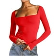 thumbnail image 2 of Womens Tops Long Sleeve Shirts Square Neck Tops Casual T-Shirts Basic Tee Fall Outfits Fashion Clothes, 2 of 3