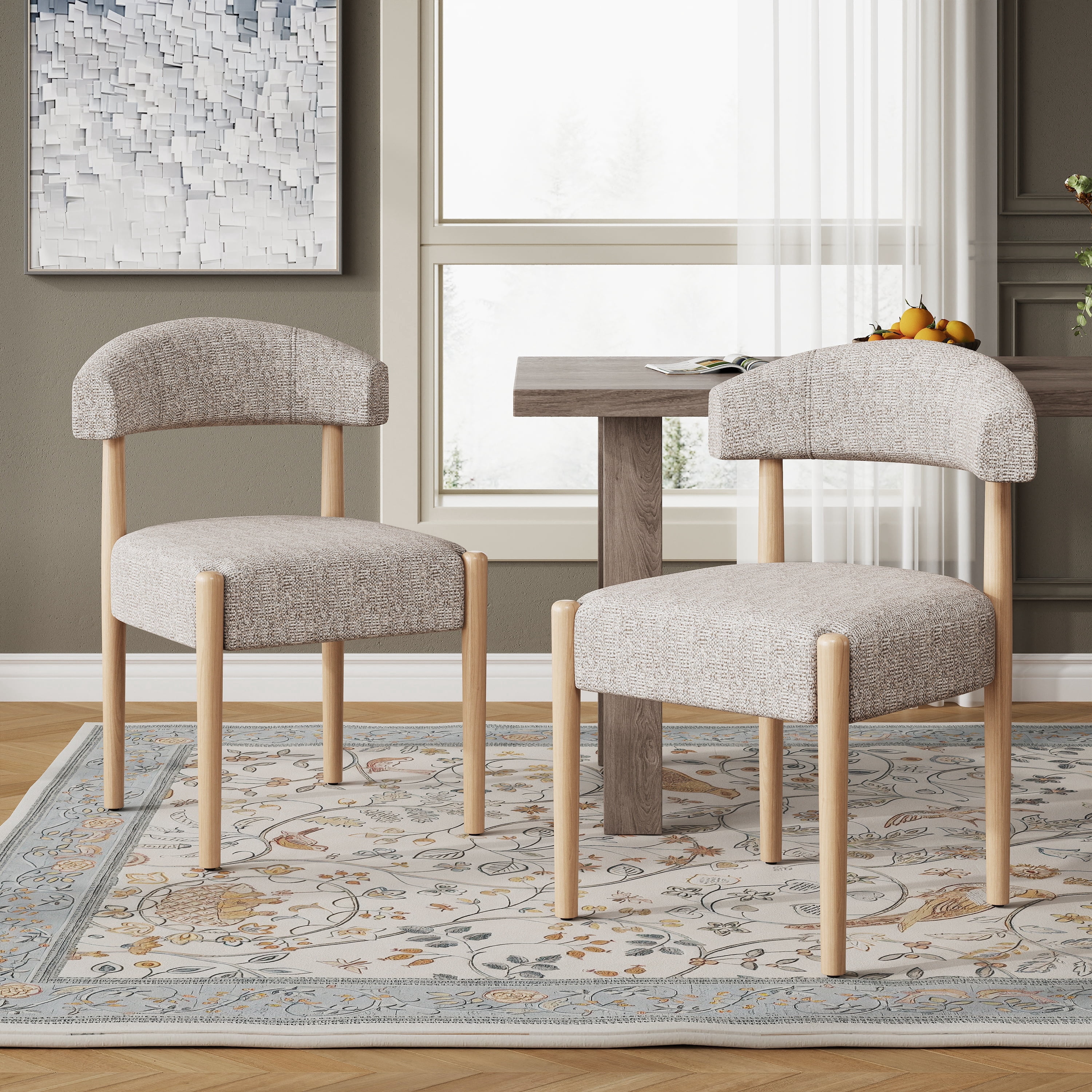 Vknow Furniture Minimalist Fabric Dining Chairs Set of 2 Solid Wood Legs Ergonomic Backrest for Dining Room Bedroom Study, Brown