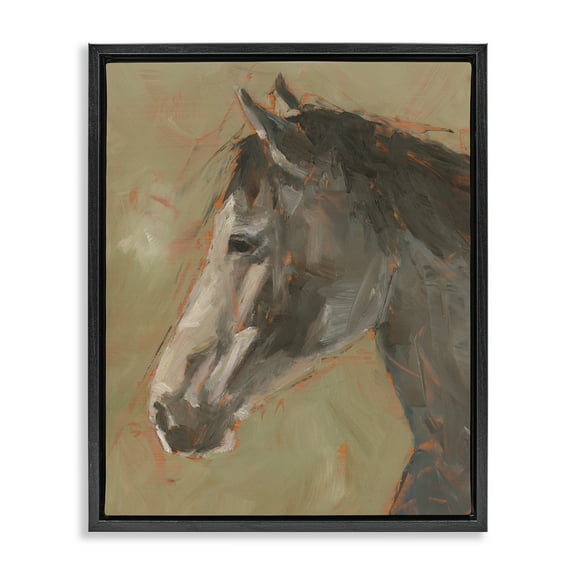 Stupell Industries Neutral Brown Horse Animals Painting Black Floater Framed Canvas Art Print Wall Art, 17 x 21