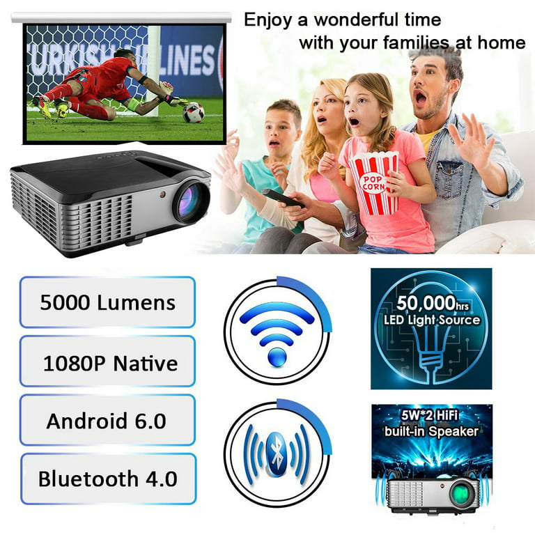 Vidéoprojecteur Flzen Vidéoprojecteur F1A, Android WIFI Bluetooth 5000  Lumen Retroprojecteur 1080P FULL HD 300 Max 4K pour Home cinéma Bureau  Extérieur Smartphone PC