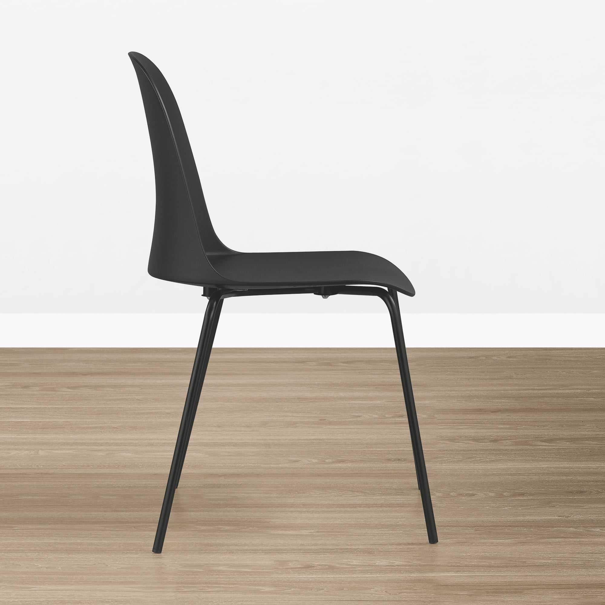 Spruce & Spring Modern Stackable Dining Chairs, Molded Plastic Kitchen Chairs with Metal Legs, Space-Saving Armless Design, BLACK, Set of 4