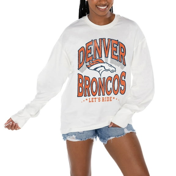 Women's Gameday Couture White Denver Broncos Time Out Oversized Long Sleeve T-Shirt