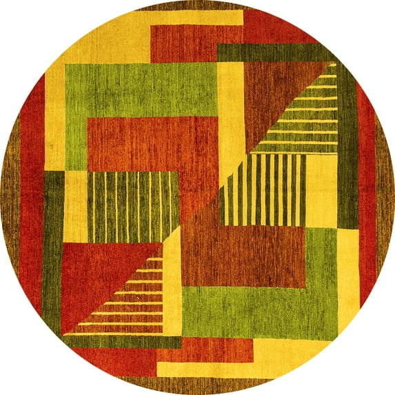 Ahgly Company Indoor Round Abstract Yellow Modern Area Rugs, 3' Round