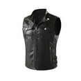 thumbnail image 3 of IYTR Mens Leather Outwear Jackets Zipper Stand-Up Collar Solid Color Fashion Leather Motorcycle Jacket with Pocket Sleeveless Jacket Black XXXL, 3 of 5