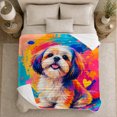 thumbnail image 5 of Cheerful Pop Art Shih Tzu Portrait, Playful Artistic Scene, Warm Flannel Blanket for Living Room and Bedroom, Animal Lovers Pet Adoption Gift, Artistic Home Decor, 5 of 9