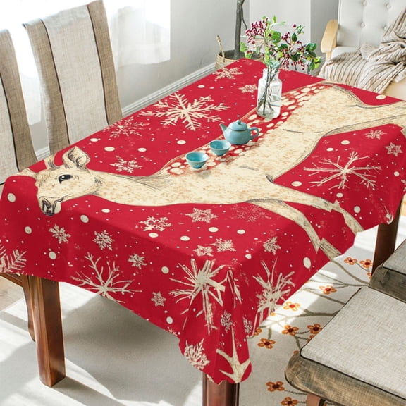 BZSMCE Square Tablecloth Gold Reindeer and Snowflake Pattern Pattern Tableclothes