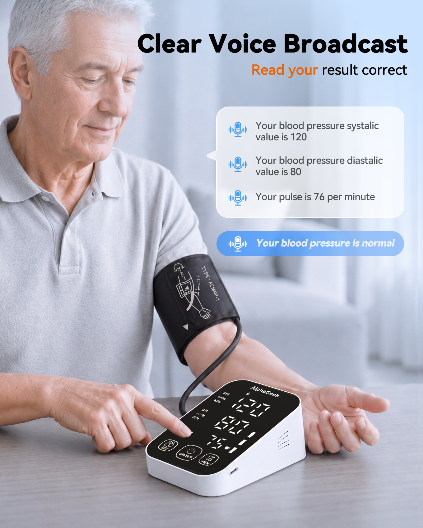 AlphaGeek Upper Arm Blood Pressure Monitor with Voice photo 4