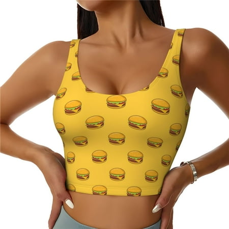 Sports Bras for Women - Burger Yellow Seamless Yoga Bra Workout Crop Top with Removable Pads