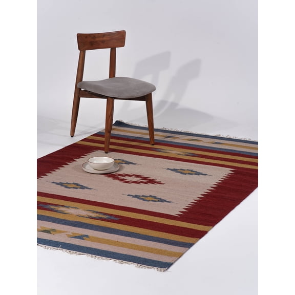 Rugsotic Carpets Hand Woven Flat Weave Kilim Wool Eco-Friendly 3'x5' Area Rugs Rectangle Multicolor Contemporary Modern Design Low Pile Indoor Handmade Rug for Living Room, Bedroom D00124