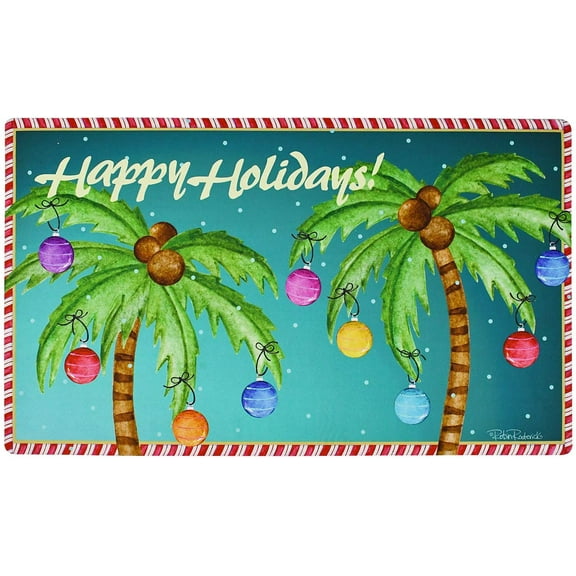 Christmas Welcome Doormat Front Door Mat, Rubber Back Non Slip Door Mat Entrance Rug Shoe Scraper 17.2" x 28.75", Low-Profile Printing Mat for Entry, Garage, Patio, High Traffic Areas (White Happy)